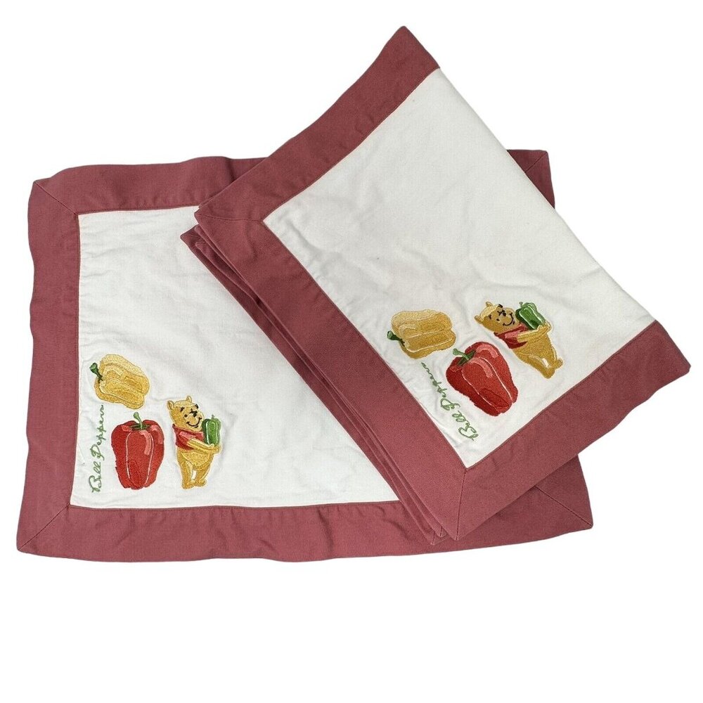 Winnie the Pooh Cotton Placemats Embroidered Bell Peppers Red Trim Disney Store